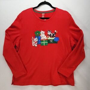 Vintage Christmas Cat Sweatshirt Sz XL Holiday Ugly Sweater Party Merry & Bright